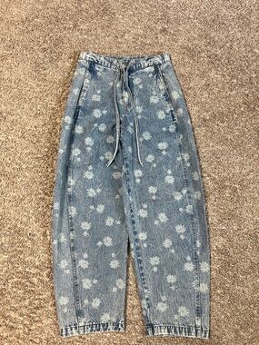 J.O.A. Blue Floral Print Barrell Jeans